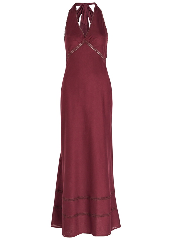Photo: Faithfull The Brand Jasmine Halterneck Cotton Maxi Dress Dark Red