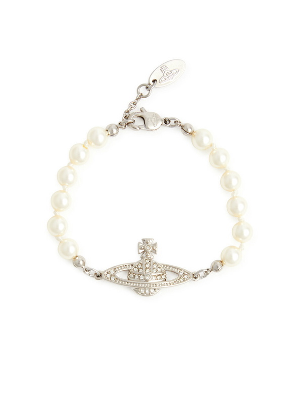 Photo: Vivienne Westwood Mini Bas Relief Faux Pearl Bracelet - Silver - One Size