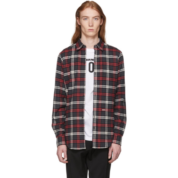 Photo: Dsquared2 Grey and Red Flannel Carpenter Shirt