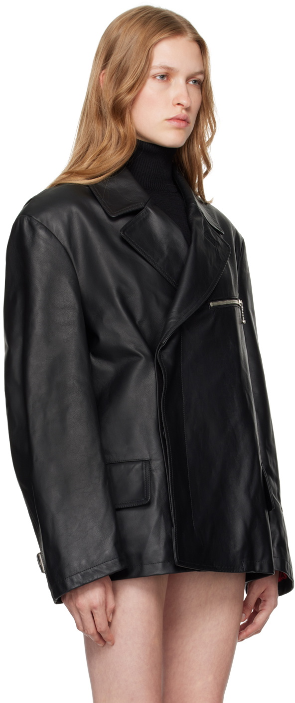 MM6 Maison Margiela Black Double-Breasted Leather Jacket