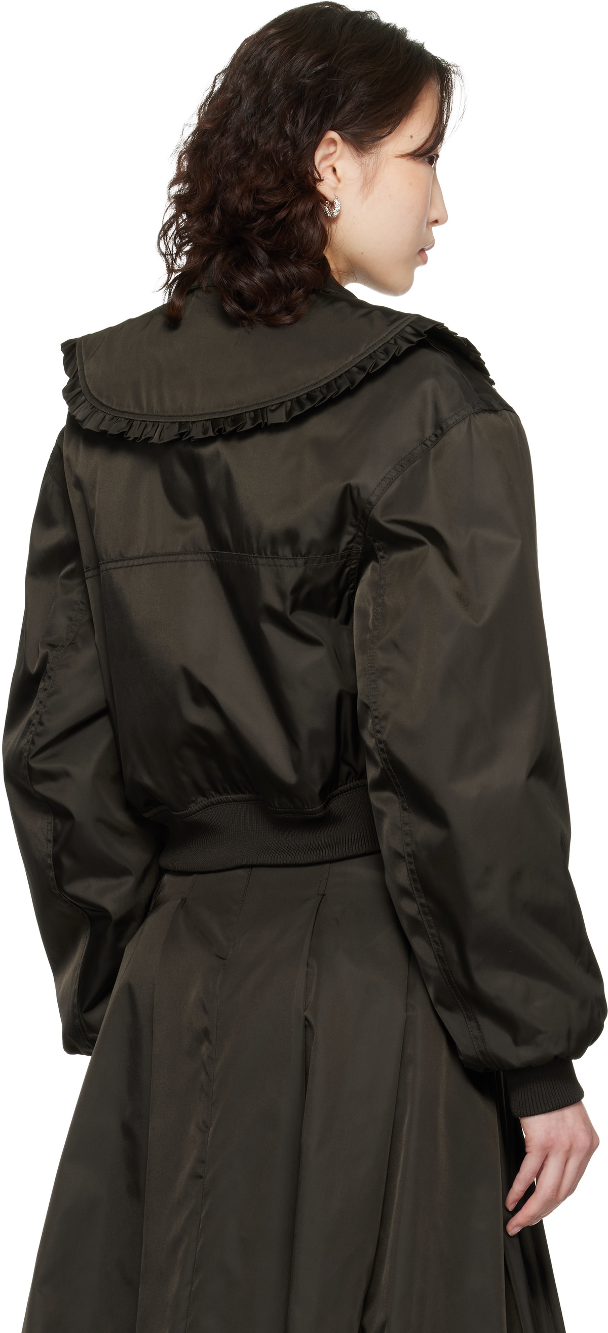 GANNI Brown Duchesse Nylon Bomber Jacket