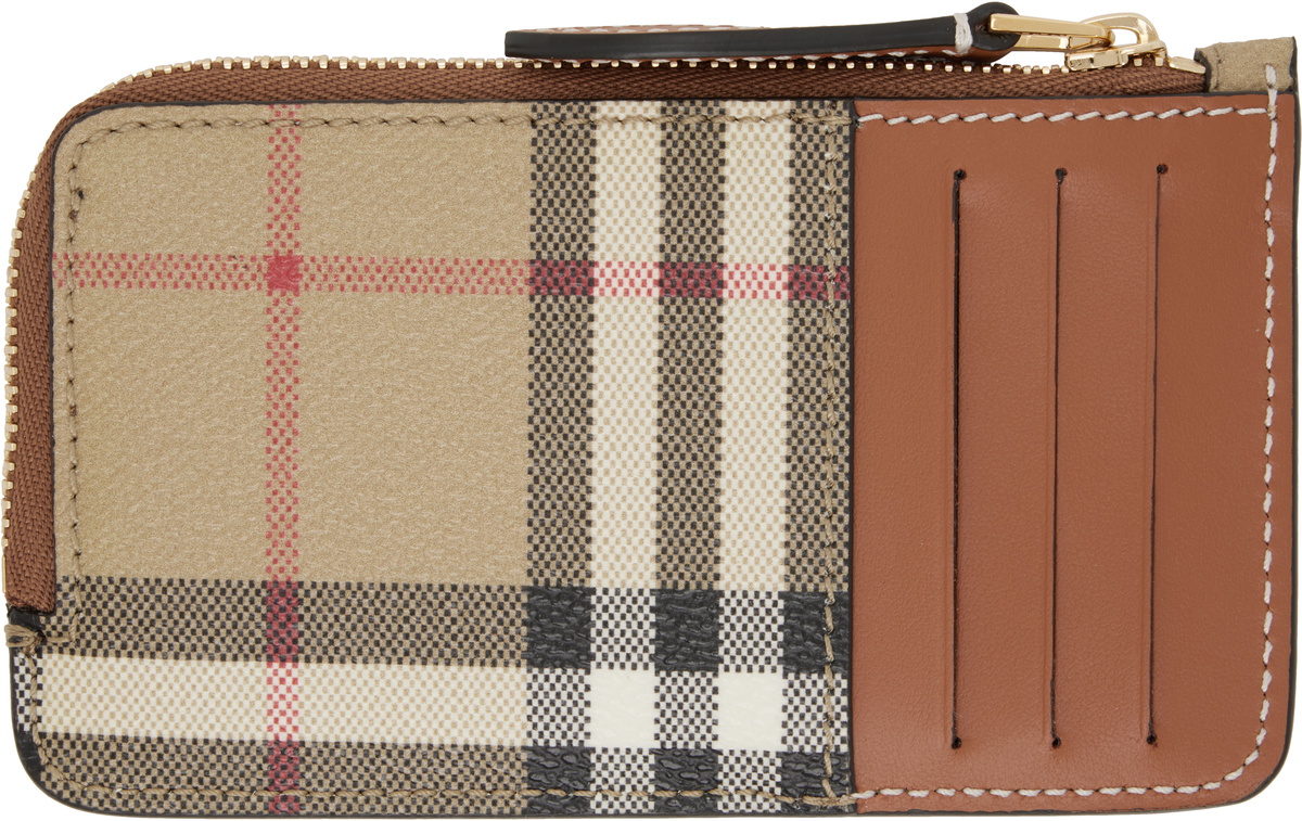 Burberry Beige Check Zip Card Holder