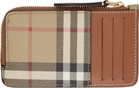 Burberry Beige Check Zip Card Holder