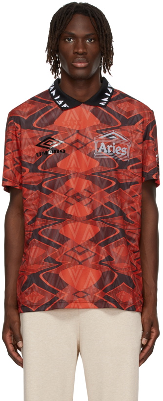 Photo: Aries Red & Black Umbro Edition Jersey T-Shirt