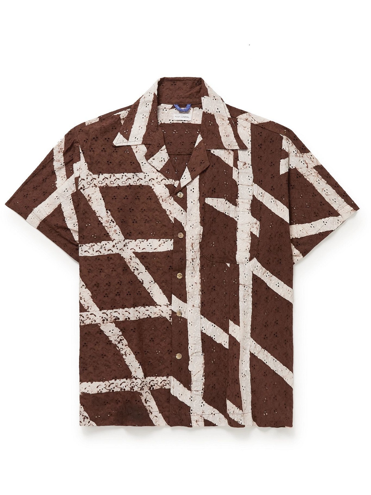 Photo: Post-Imperial - Ijebu Camp-Collar Checked Broderie Anglaise Cotton Shirt - Brown