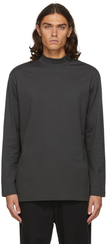 Photo: Y-3 Grey Mock Neck Long Sleeve T-Shirt