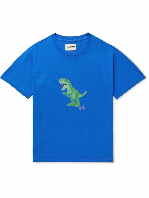Photo: POLITE WORLDWIDE® - T-Rex Printed Hemp and Cotton-Blend Jersey T-Shirt - Blue