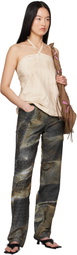 Serapis Beige Tar-Painted Halter Top