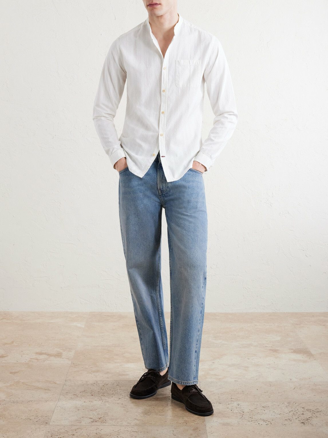 Oliver Spencer - Grandad-Collar Striped Cotton Shirt - White