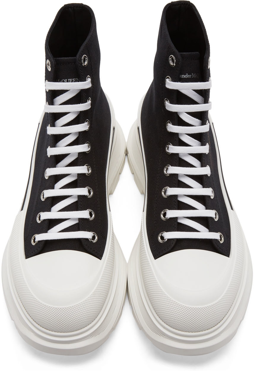 Alexander McQueen Black & White Tread Slick Hi Sneakers