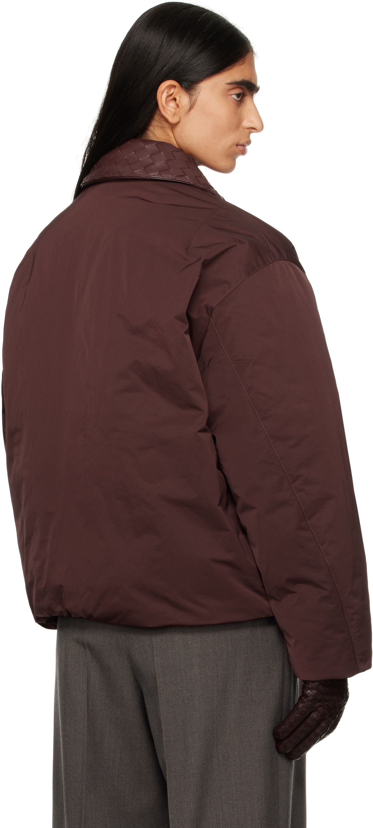 Bottega Veneta Burgundy Tech Nylon Down Puffer Jacket Bottega Veneta