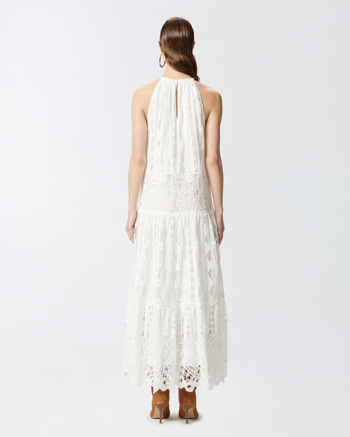 Pinko Midi Dress In Broderie Anglaise And Macramé Snow White
