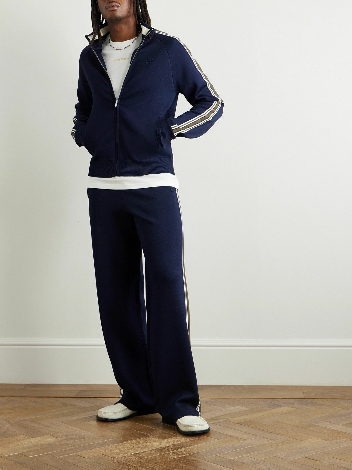 Wales Bonner - Straight-Leg Striped Knitted Track Pants - Blue