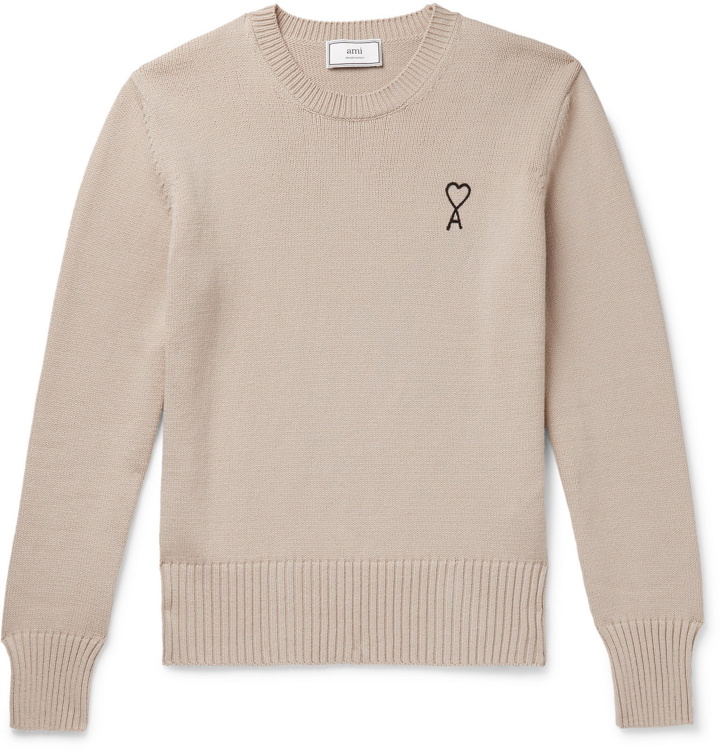 Photo: AMI - Logo-Embroidered Cotton-Blend Sweater - Neutrals