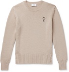 AMI - Logo-Embroidered Cotton-Blend Sweater - Neutrals