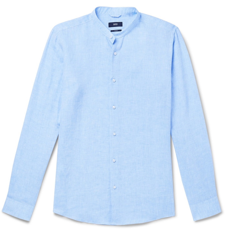 Photo: Hugo Boss - Jordi Grandad-Collar Linen Shirt - Blue