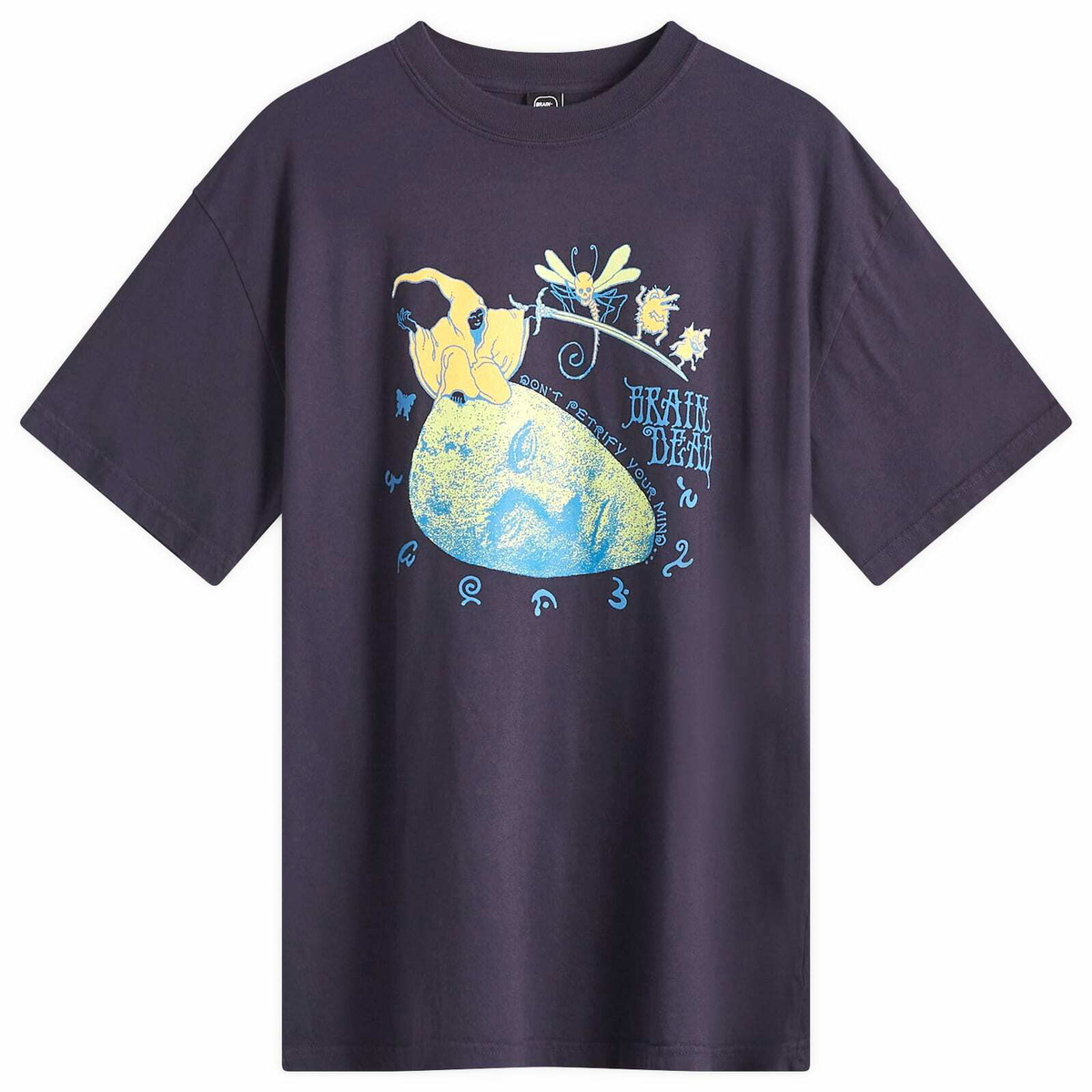 Brain Dead Men's Petrified Mind T-Shirt in Navy Brain Dead