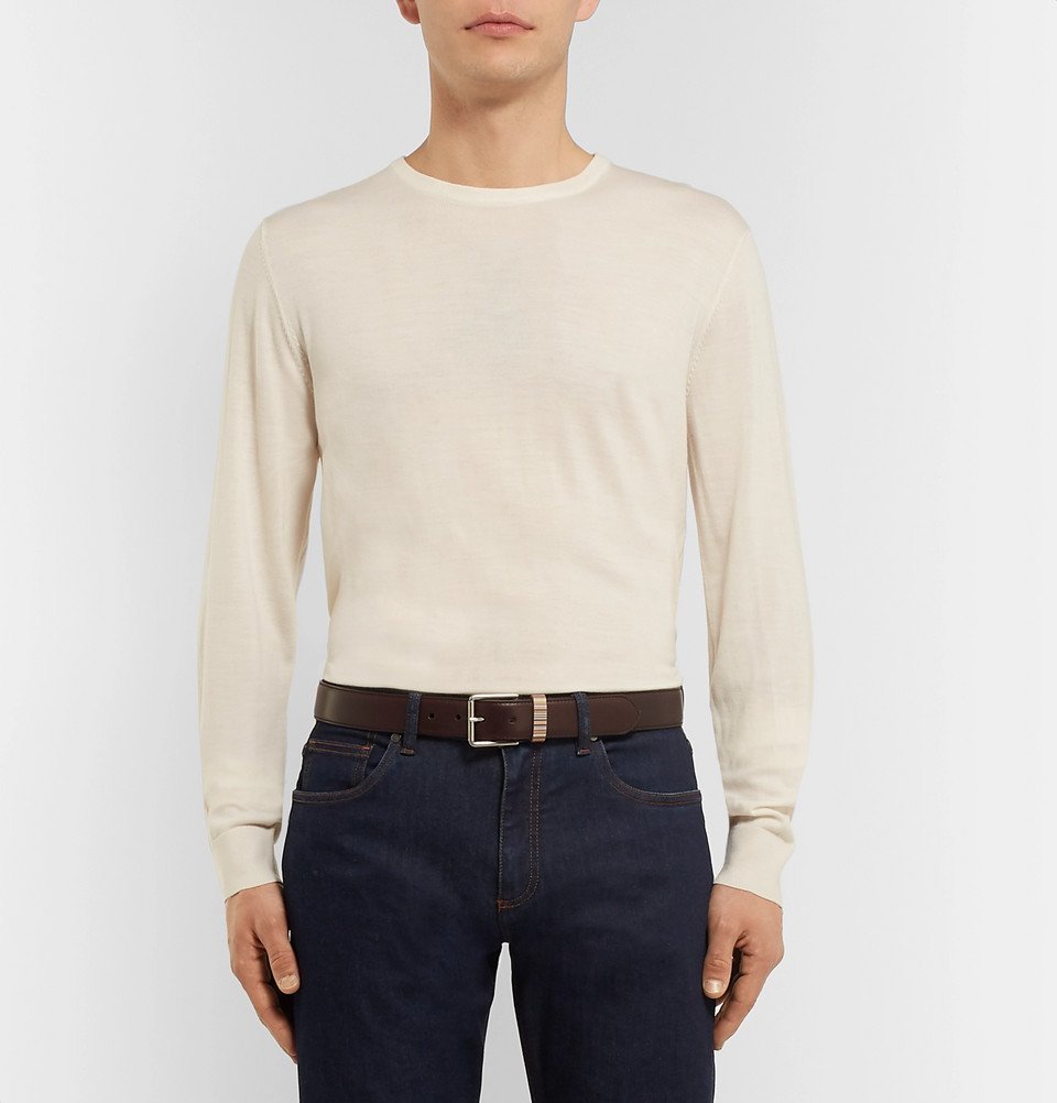 Paul Smith 4cm DarkBrown StripeTrimmed Leather Belt Men Brown