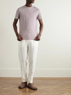 Altea - Lewis Striped Linen and Cotton-Blend T-Shirt - Purple