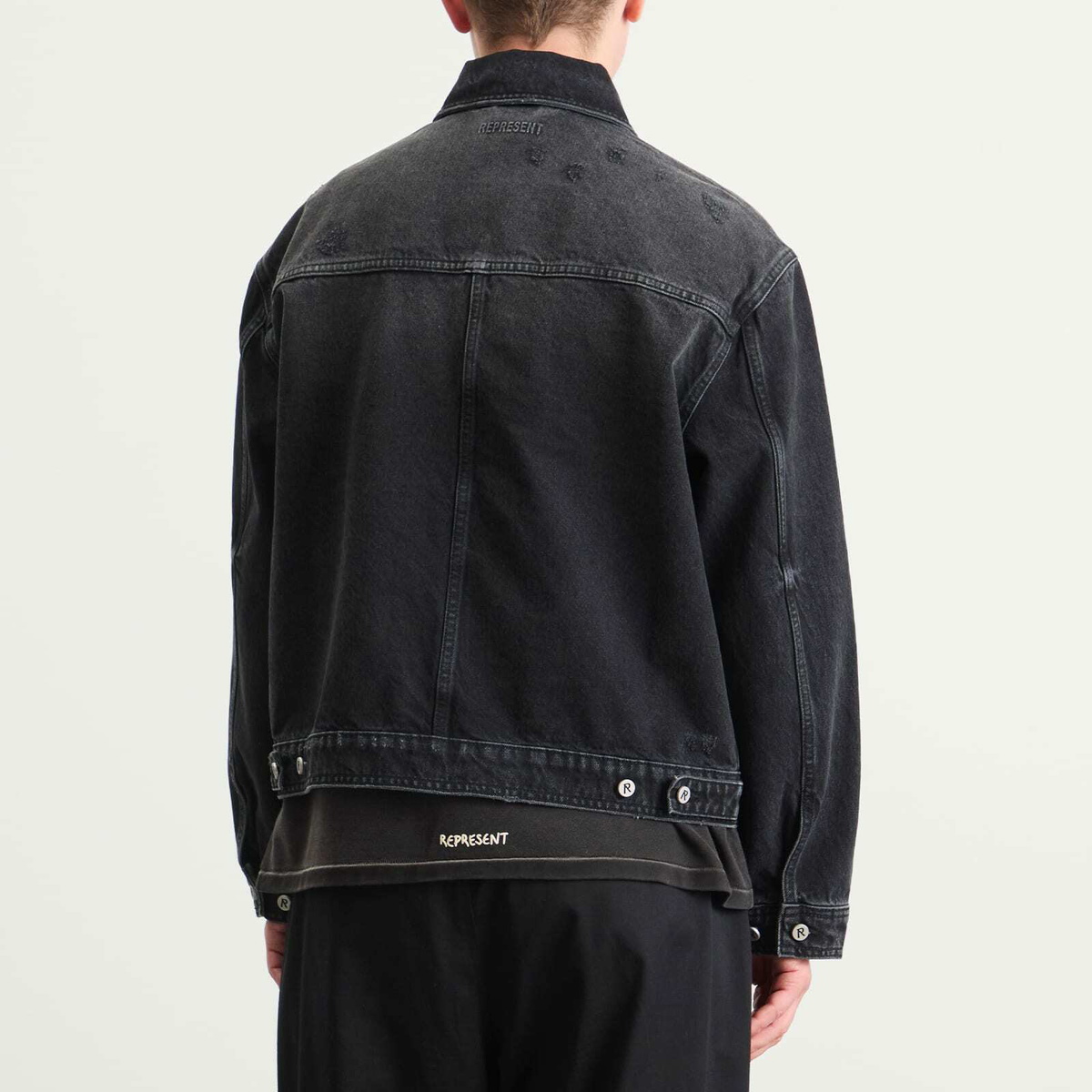 Represent Men's Collared Denim Jacket in Aged Black