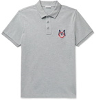 MONCLER - Slim-Fit Logo-Embroidered Melangé Cotton-Piqué Polo Shirt - Gray