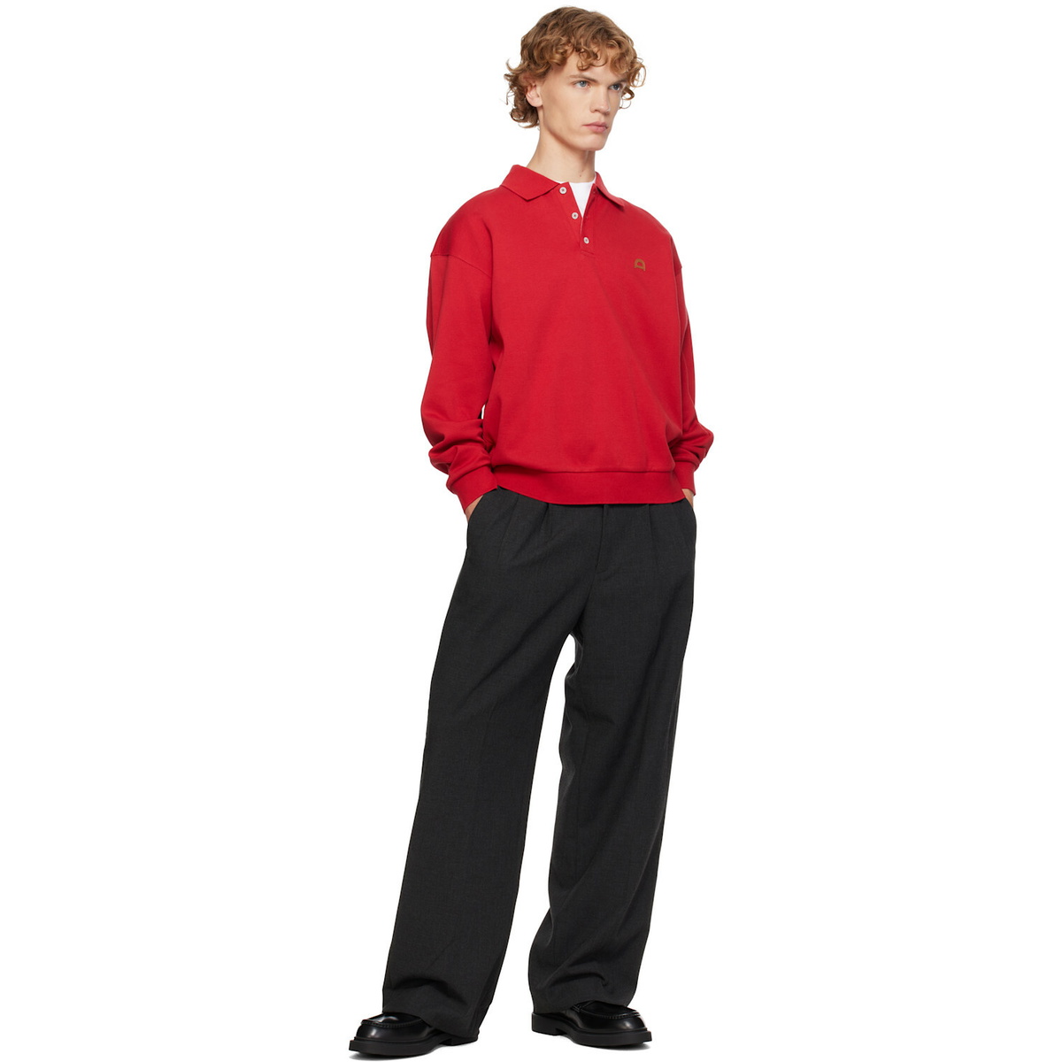 Dunst Red Leather Logo Collared Polo