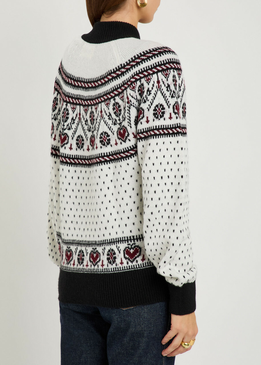 Khaite Marc Fair Isle Cashmere Cardigan Ivory