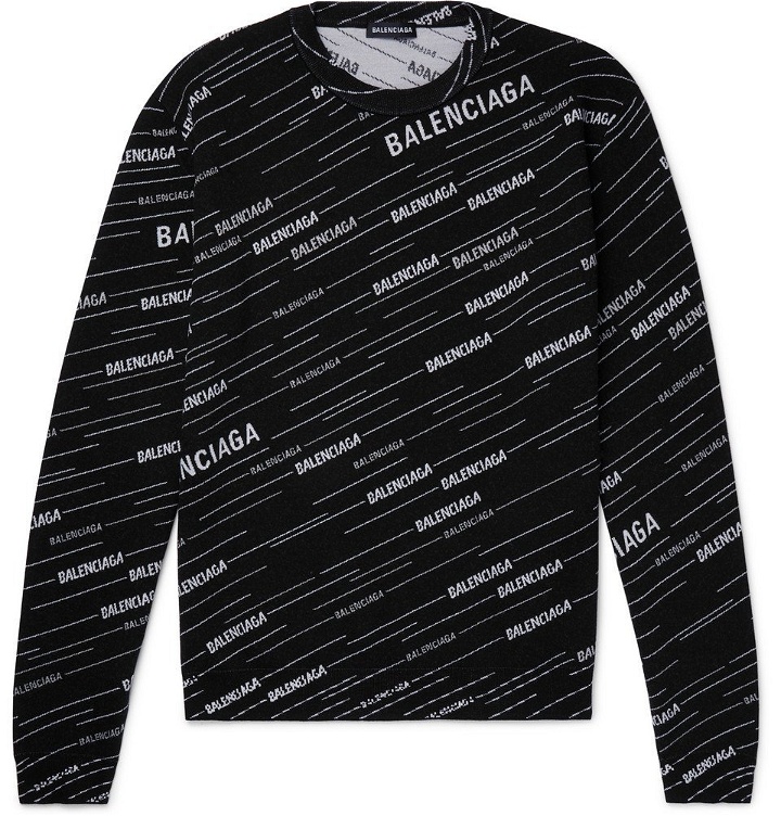 Photo: Balenciaga - Logo-Intarsia Virgin Wool-Blend Sweater - Men - Black