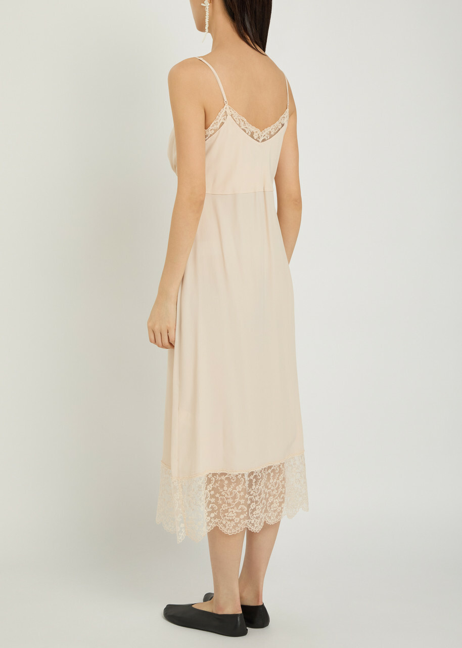 Simone Rocha Lace-trimmed Crepe-de-chine Midi Dress Nude