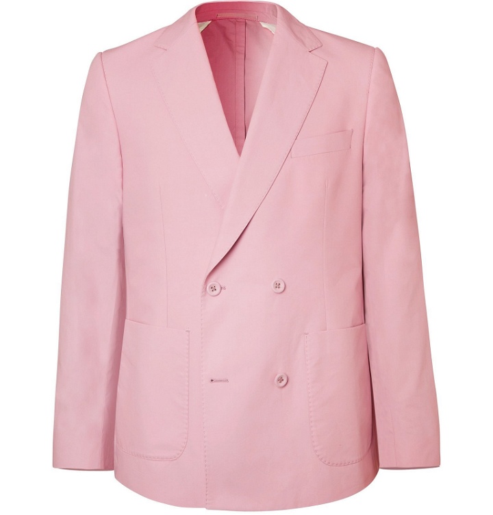 Photo: Officine Generale - Leon Unstructured Double-Breasted Cotton-Poplin Suit Jacket - Pink