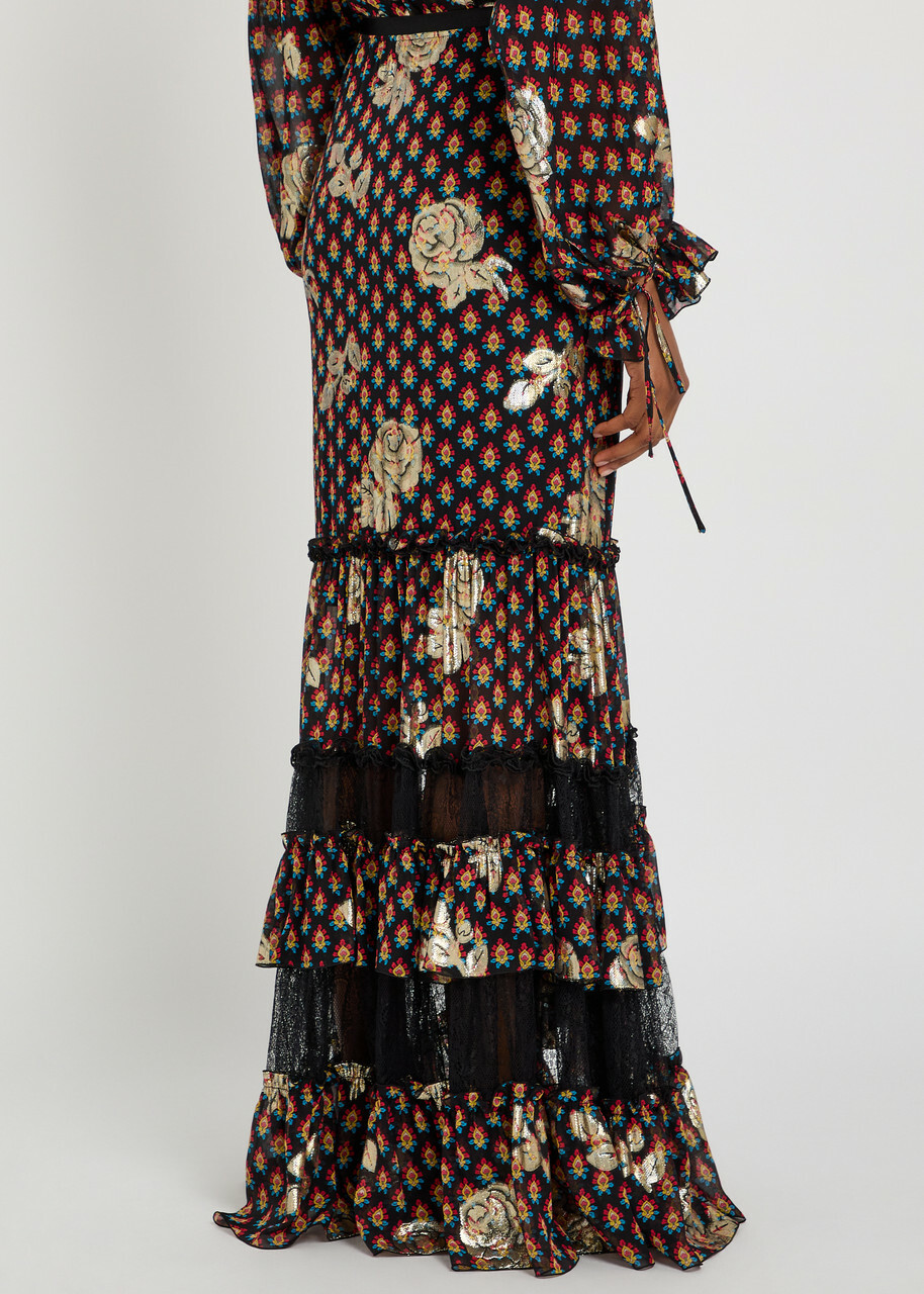 Etro Floral-embroidered Silk Maxi Skirt Black