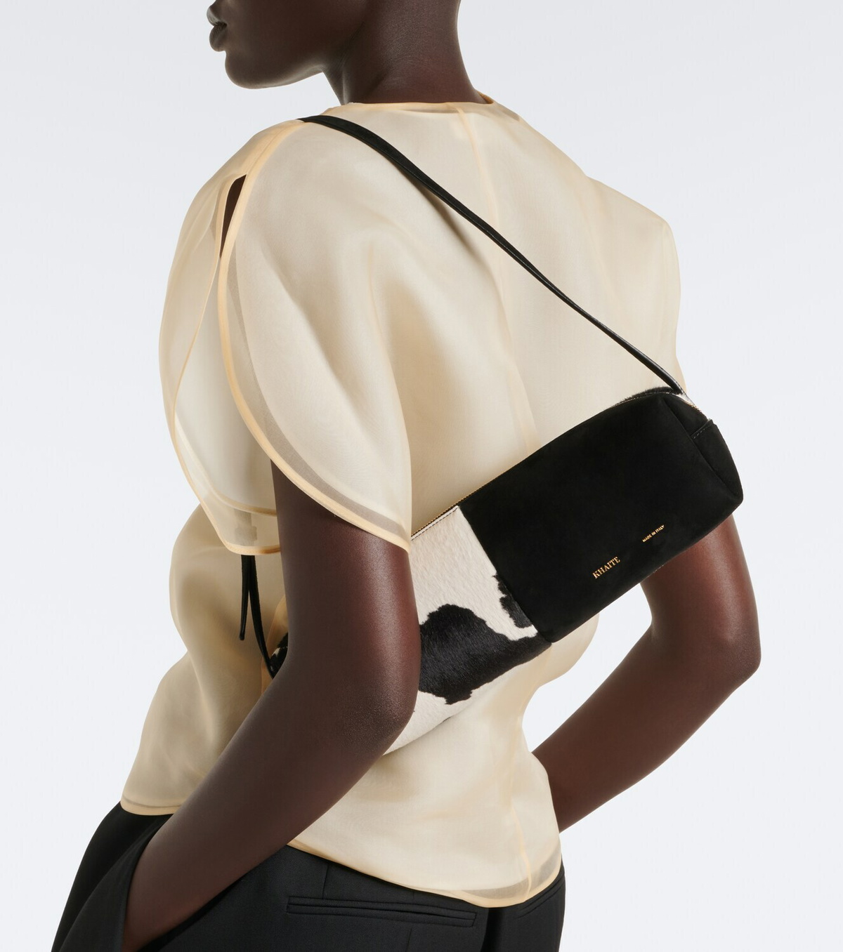 Khaite Kye Small paneled calf hair shoulder bag