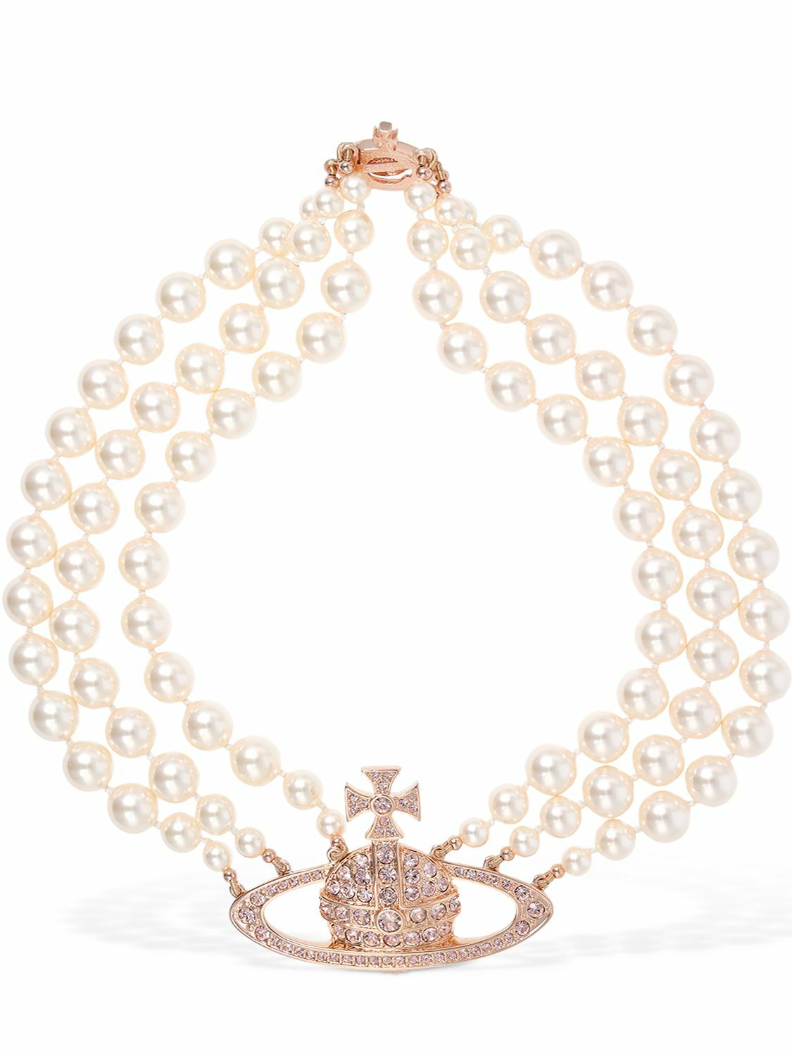 VIVIENNE WESTWOOD - Three Row Pearl Bas Relief Choker Vivienne Westwood