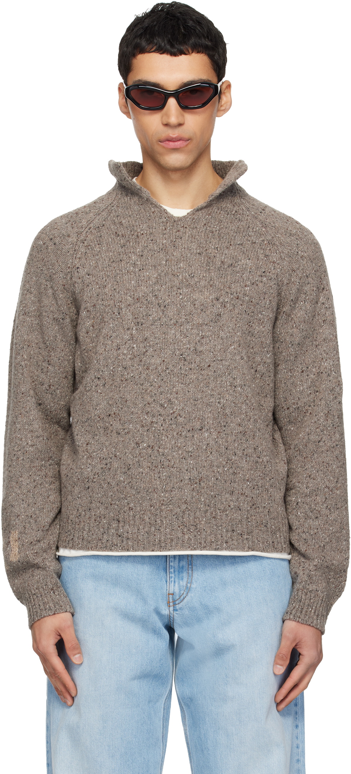 ERL Taupe Slit Neck Sweater