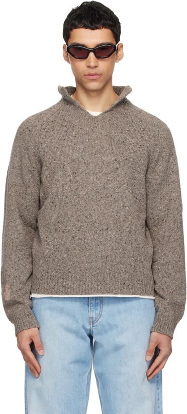 Photo: ERL Taupe Slit Neck Sweater