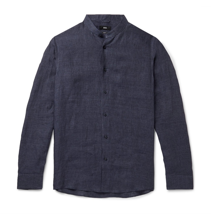 Photo: Hugo Boss - Jordi Grandad-Collar Linen Shirt - Blue