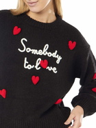 MC2 Saint Barth Woman Boxy Shape Soft Sweater With Somebody To Love Embroidery And Crochet Hearts Patch