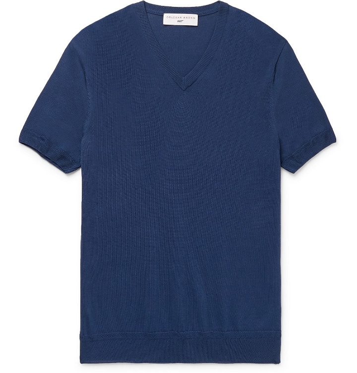 Photo: ORLEBAR BROWN - 007 For Your Eyes Only Slim-Fit Cotton and Silk-Blend Sweater - Blue