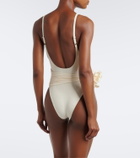 Magda Butrym Embroidered floral-appliqué draped swimsuit