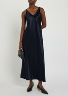Eileen Fisher Crinkled Satin Midi Dress Dark Blue
