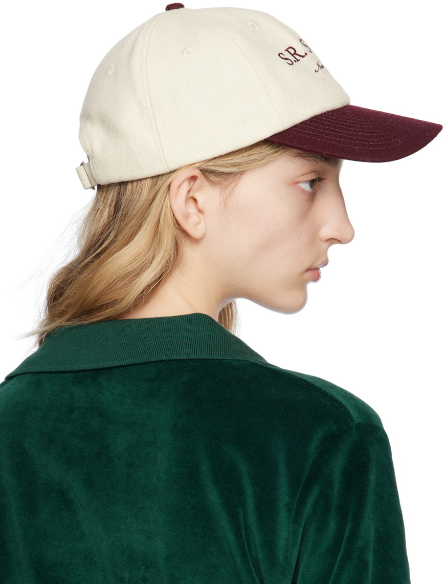 Sporty & Rich Off-White & Burgundy 'S.R. Sport' Cap Sporty & Rich