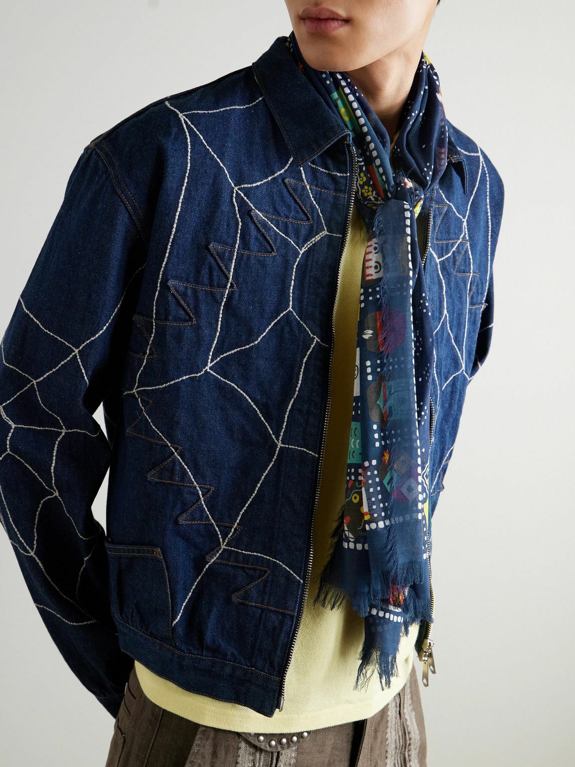 KAPITAL - Frayed Printed Cotton-Blend Gauze Scarf