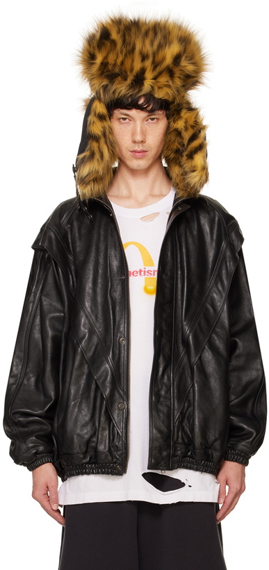 Photo: doublet Black Leather Track Jacket