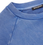 Balmain - Logo-Print Washed Cotton-Jersey Sweatshirt - Men - Blue