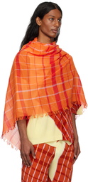 HOMME PLISSÉ ISSEY MIYAKE Orange Plaid Stole Scarf