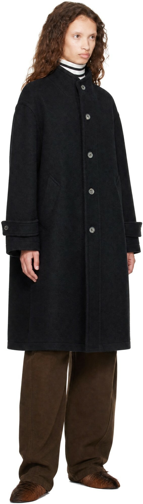 COOR Black Virgin Wool High Neck Coat