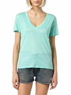 MC2 Saint Barth Woman Linen Jersey Sage Green V-neck T-shirt Eloise