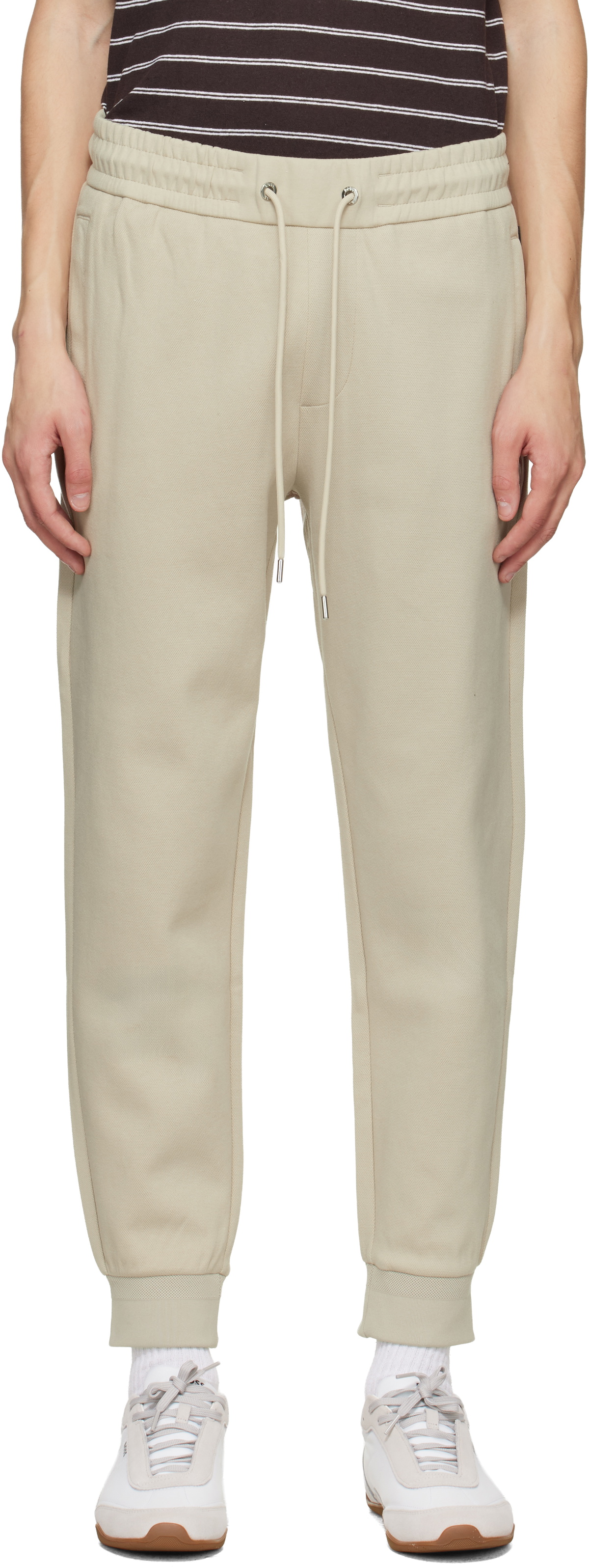 BOSS Beige Stretch-Cotton Cuffed Hems Track Pants