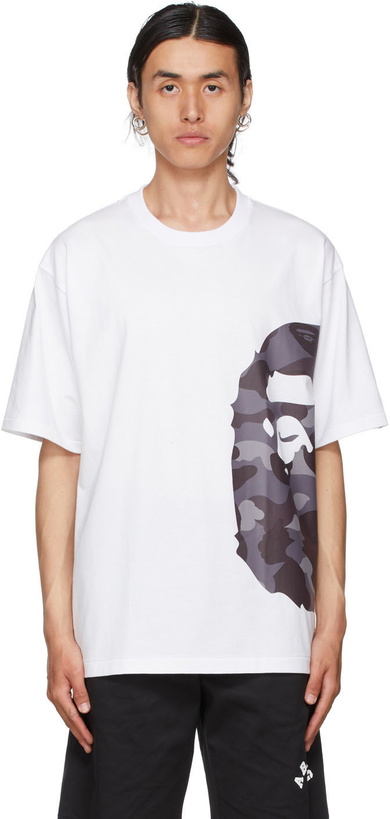 Photo: BAPE White & Purple Color Camo Side Big Ape Head Relaxed T-Shirt