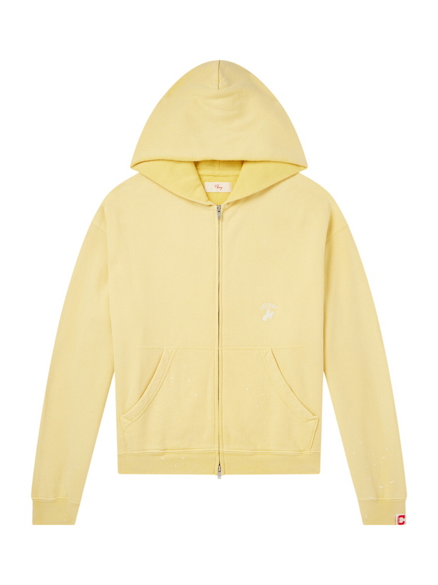 Photo: Cherry Los Angeles - Logo-Embroidered Paint-Splattered Cotton-Jersey Hoodie - Yellow